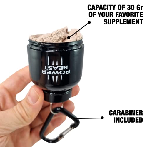 Power Beast Recipiente Portatil para Proteina y Otros Suplementos. Contenedor y Embudo para Proteina Portatil para Gym, Fitness, Cross Training, Halterofilia, Calistenia, 2 Unidades.