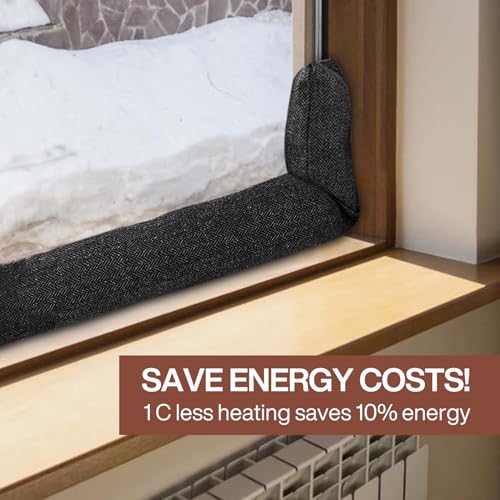 POWZOO Burlete Protector,Burlete Cortavientos para Ventanas de hasta 120 cm,Burlete de Puerta y Ventana y Protección contra el Frío y Corrientes de Aire,Lavable,Ahorra Energía,Extra Pesado 1.1 Kilo