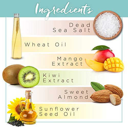 PraNaturals Exfoliante Corporal de Sal del Mar Muerto Enriquecido con Aroma de Mango y Kiwi 500g Body Scrub de Sales para Nutrir la Piel, Rico en Minerales Naturales para Todo Tipo de Piel