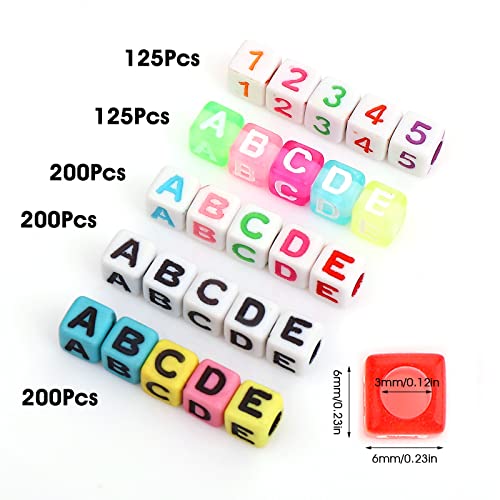 Prasacco 850 cuentas de letras acrílicas con números cuadrados del alfabeto, cuentas de letras coloridas para hacer joyas, llaveros, manualidades, collar, decoración de pulseras