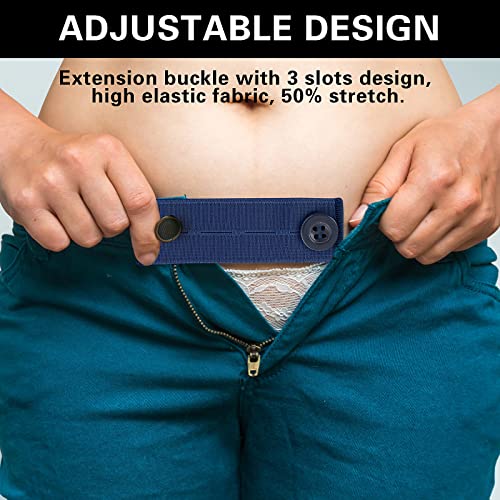 Prasacco - Paquete de 8 cinturones elásticos para la cintura, 25 x 85 mm, extensores de botones ajustables, cinturones, extensores de botones para jeans (negro, azul, beige, blanco)