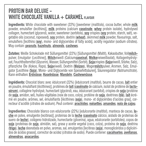 Premier Protein Bar Deluxe White Chocolate Vanilla 12x50g - Alto contenido en proteínas Bajo contenido en azúcares + Reducido en hidratos de carbono + Sin aceite de palma