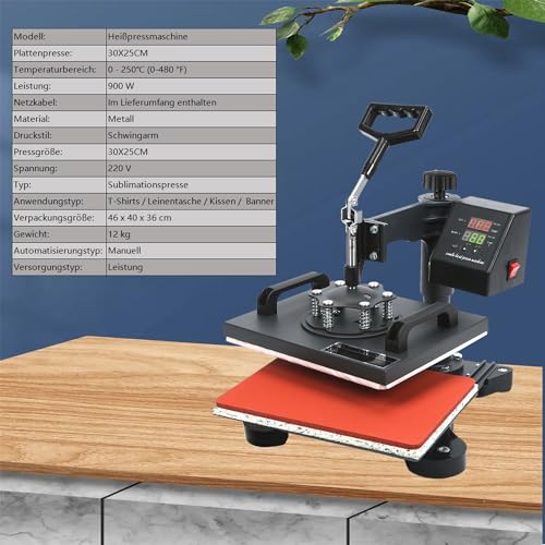 Prensa de transferencia de calor negra 25 x 30 cm prensa caliente máquina prensa textil multifunción sublimación camiseta prensa prensa taza prensa taza plato tazas 360 grados giratorio