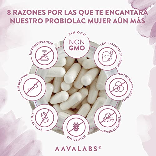 Probioticos mujer Superconcentrado con 4 cepas bacterianas distintas – Lactobacillus – 45 mil millones UFC por dosis – con inulina y L glutamina – sin GMO, gluten ni lactosa – 60 cápsulas