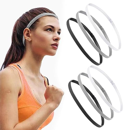 PSOWQ 6 Piezas Cinta Deportiva Pelo,Gomas elásticas para el Pelo de Mujer para niño, Deportivas, Diademas Antideslizantes, Gomas para el Pelo de niño para Mujer, Finas para Yoga, fútbol, ​​Jogging