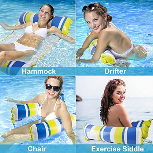 Pukitt 2 Piezas Hamaca de Agua Multipropósito 4 en 1 con Malla Inferior, Tumbona Inflable para Piscina, Cama Flotante para Adultos