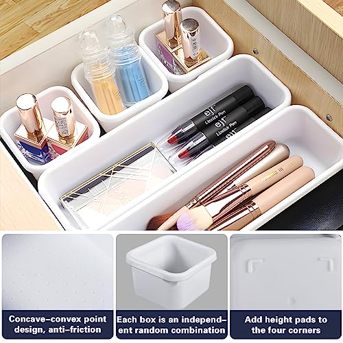 Purpledi Organizador de Cajones para Baño, 24 pcs Separadores de Plastico para Cocina, Organizador de Bandejas, Cajas Apilables para Almacenamiento (Blanco)
