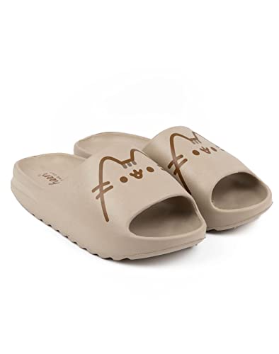 Pusheen The Cat Sliders Damas | Sandalias marrones marrones de dibujos animados para mujer Tabby Cat Character | Beachwear Summer Swimwear Calzado Zapatos