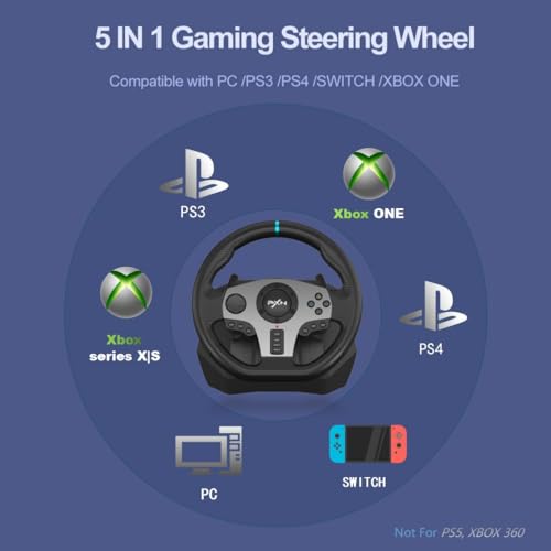 PXN V9 Volante de Carreras de 270/900° con Pedales y Palanca de Cambios y Feedback Vibración, con Tool App, Volante para PC, Xbox, PS4, PS3 y Switch