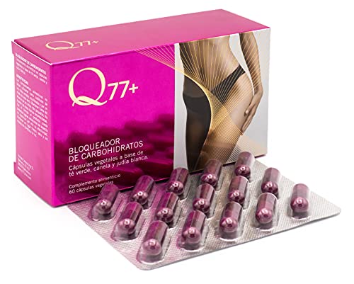 Q77+ - Complemento Alimenticio - Bloqueador de Carbohidratos - Reductor del Apetito - Regula la Síntesis de los Hidratos de Carbono - Formato de 60 Cápsulas