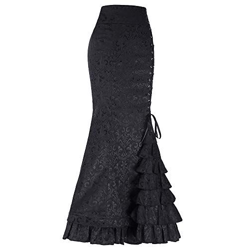 QinMM Mujer Falda de Sirena Retro Estilo Punk Falda Maxi de Cola de Pescado con Volante de Bodycon Largo Vintage