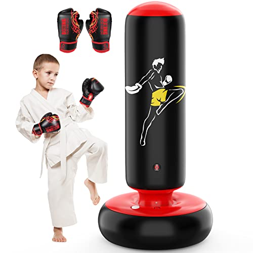 QPAU Bolsa de Boxeo Inflable de 66 Pulgadas, Gran Regalo de Juguete para niños y niñas de 3 5 8 10 12, Bolsa de Boxeo con Soporte para niños para aliviar la energía y Practicar Karate, Taekwondo