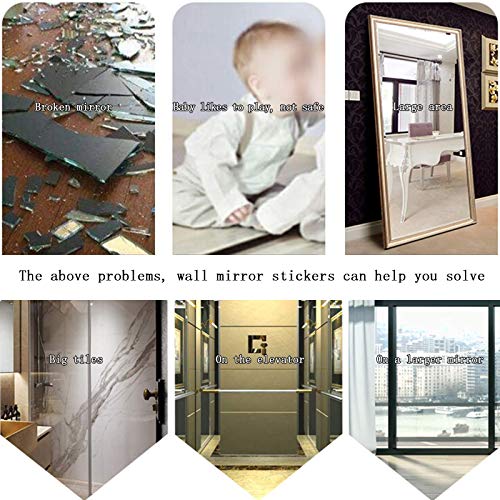 Quanyuchang Hojas de Espejo Flexibles Suaves Pegatinas de Espejo Suave sin Corte de Vidrio a tamaño DIY artesanía plástico Autoadhesivo baño Azulejos de Espejo Impermeable para el hogar Sala de Estar