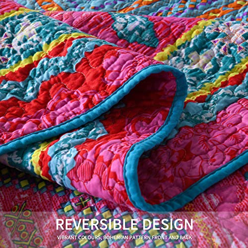 Qucover Colcha Fina Cama 90 Verano,Cubrecama Estampada Algodón Estilo Bohemio étnico,Manta Acolchado 150x000cm Multiusos Funda bouti para Cama Individual