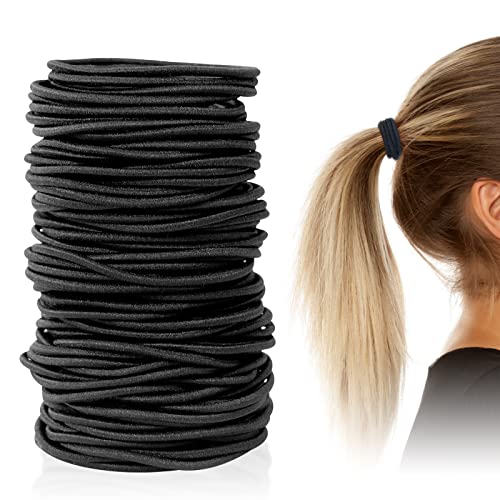 Qufiiry Gomas Pelo, 100 Piezas Gomas de Cabello para Mujer, 2mm Goma Pelo Negras, Gomas de Cabello, Gomas de Pelo Niña, para el Pelo Grueso y Rizado para Mujeres y Niñas, Negro