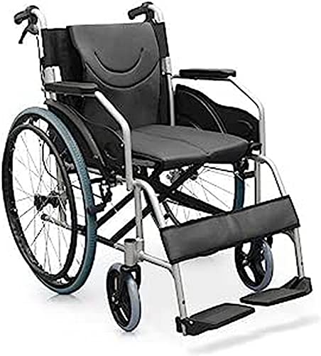 QUIRUMED Silla de ruedas manual de aluminio, Plegable, Ligera, Ancho asiento 46 cm, Frenos de maneta, Acolchada, Para minusválidos, Para personas mayores, Hasta 110 kg
