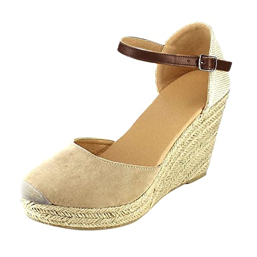 QWUVEDS Sandalias de plataforma para mujer, sandalias de verano cómodas, pantuflas de tacón alto, sandalias de mujer deportivas de moda monocolor, informales, transpirables, zapatillas de tenis para