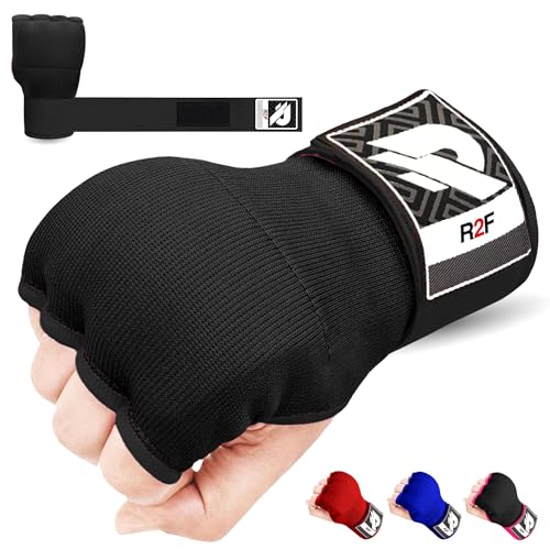 R2F Gel Vendas Boxeo para Manos Guantes Interiores, Muñequeras Rápidas de 70 cm de Largo, Elásticos, Puño Acolchado Protección para Manos, Muay Thai MMA Artes Marciales Vendas de Entrenamiento