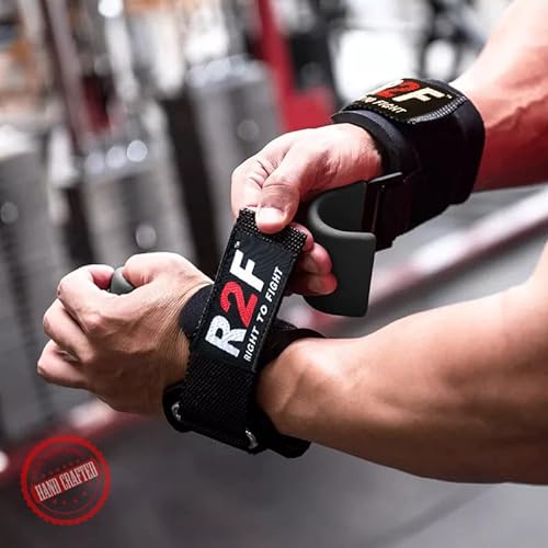 R2F Levantamiento Peso Gancho Correas de Agarre, Antideslizante Puños Recubiertos de Goma, 8mm Neopreno Gimnasio Muñequeras Pesas Hook Straps, Deadlift Musculacion Fitness gancho para levantar pesas