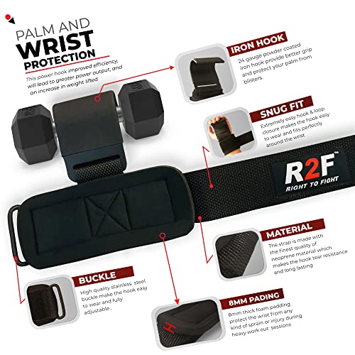 R2F Levantamiento Peso Gancho Correas de Agarre, Antideslizante Puños Recubiertos de Goma, 8mm Neopreno Gimnasio Muñequeras Pesas Hook Straps, Deadlift Musculacion Fitness gancho para levantar pesas