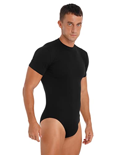 ranrann Body Camiseta Manga Corta para Hombre Bodysuit Deportiva Leotardo Ajustado de Algodón Maillot Mono Elásico Slim Fit Gimnasia Danza Bañador B Negro M