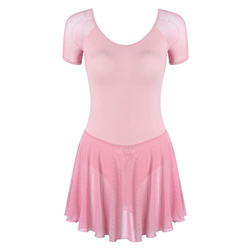 ranrann Maillot de Patinaje Artístico con Falda Gasa para Mujer Vestido Diamante Danza Ballet Sin Mangas Leotardo Gimnasia Rítmica Disfraz Patinadora Rosa H M