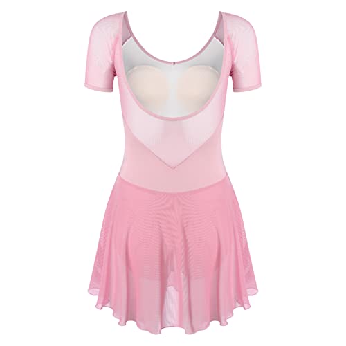 ranrann Maillot de Patinaje Artístico con Falda Gasa para Mujer Vestido Diamante Danza Ballet Sin Mangas Leotardo Gimnasia Rítmica Disfraz Patinadora Rosa H M
