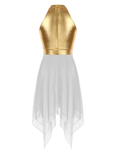 ranrann Vestido de Danza Ballet para Mujer Irregular Vestido Largo de Baile Lírica Contemporánea Traje Baile de Salón Latino Tango Dancewear E Blanco S
