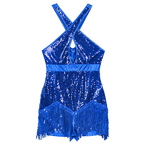 ranrann Vestido Irregular de Danza Ballet Lentejuelas para Mujer Maillot de Patinaje Artístico con Falda Tutú Leotardo Gimnasia Rítmica Dancewear Azul real I S