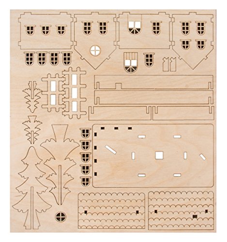 Rayher Set maqueta casa madera, con base, 17,5x9,4x14 cm, 30 piezas, 46299000