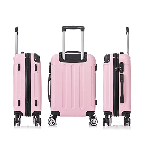 RAYKONG Maleta Cabina ABS 55x40x20cm (40L) - Trolley pequeña Equipaje de Mano - 4 Ruedas Dobles Giratorias 360ª - RosaClaro