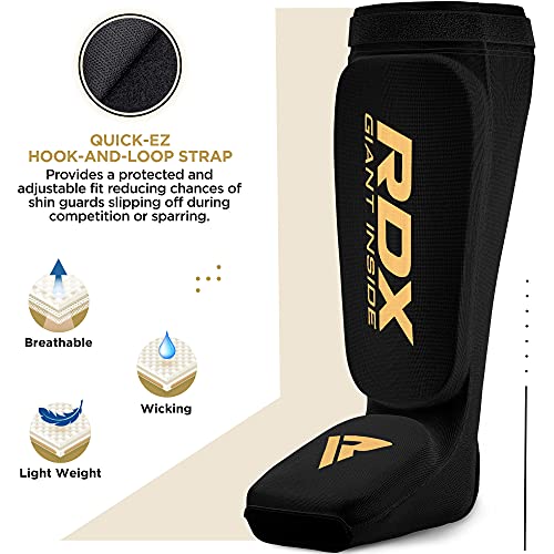 RDX Espinilleras Kick Boxing Muay Thai, Aprobado por SATRA, Espinilla Empeine Protección Pads, MMA Shin Pierna Guardia para Sparring Boxeo BJJ Kárate Entrenamiento, Hombre Mujere (Negro, XL)