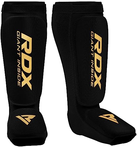 RDX Espinilleras Kick Boxing Muay Thai, Aprobado por SATRA, Espinilla Empeine Protección Pads, MMA Shin Pierna Guardia para Sparring Boxeo BJJ Kárate Entrenamiento, Hombre Mujere (Negro, XL)