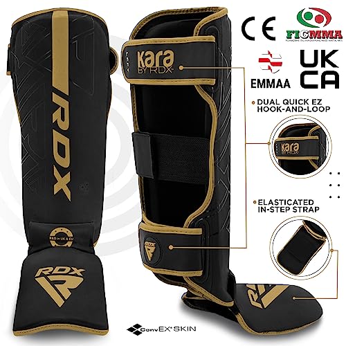 RDX Espinilleras Kick Boxing Muay Thai MMA Protección, Maya Hide Cuero Kara Espinilla Empeine Artes Marciales Entrenamiento Boxeo Sparring BJJ Kárate y Combate Training Pierna Protector