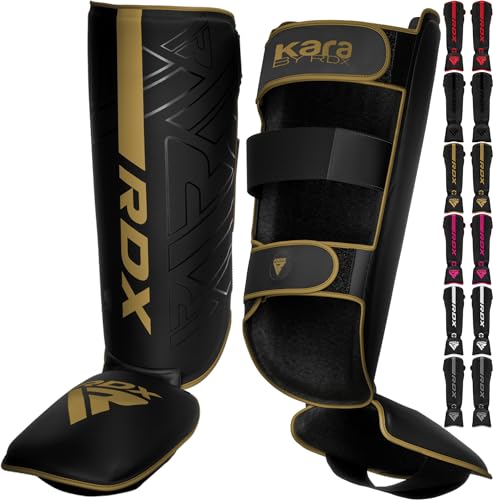 RDX Espinilleras Kick Boxing Muay Thai MMA Protección, Maya Hide Cuero Kara Espinilla Empeine Artes Marciales Entrenamiento Boxeo Sparring BJJ Kárate y Combate Training Pierna Protector