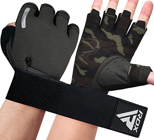RDX Guantes para el Levantamiento de Pesas, Soporte Adicional elástico y Largo para la muñeca, Agarre Completo en la Palma de la Mano, HIIT Culturismo Ciclismo Entrenamiento para Hombres y Mujeres