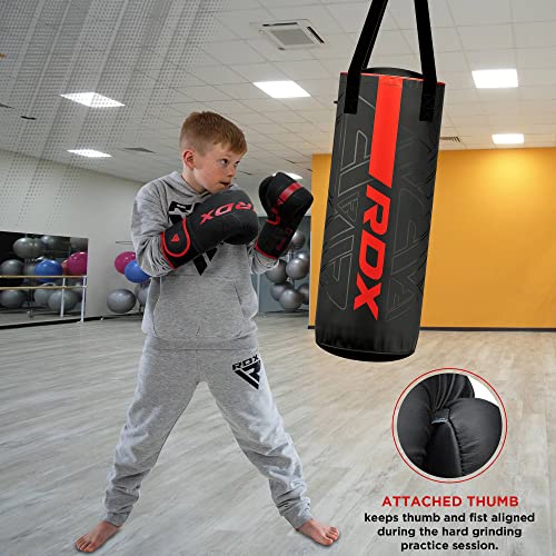 RDX Niños Guantes de Boxeo para Entrenamiento y Muay Thai, Maya Hide Cuero KARA Junior Mitones para Sparring, Kick Boxing, Boxing Gloves para Saco Boxeo, Artes Marciales Training (NEGRO, 8OZ)