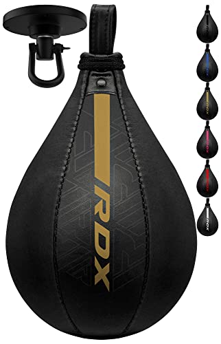 RDX Pera de Boxeo, Maya Hide Cuero, MMA Punching Velocidad Bola con Vejiga Adicional, Peras Rapida Speed Bag para Kick Boxing Gimnasio Saco Boxe Fitness Gym Combate Deporte Conjunto de Entrenamiento