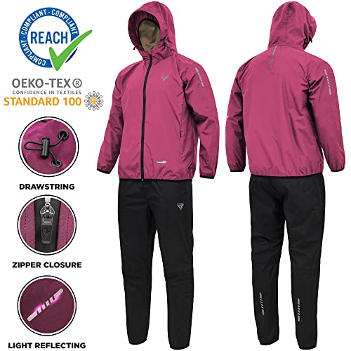 RDX Traje Sauna Mujer Adelgazante, Cumple con REACH Oeko Tex 100 Certificado Sudor Chándal con Capucha, Trajes Sudoración Deportiva Fitness Boxeo Yoga Running Gimnasio, Conjunto de Pantalón Superior