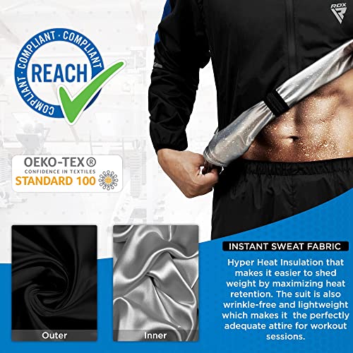 RDX Traje Sauna Mujer Hombre Adelgazante, REACH OEKO TEX 100 CERTIFICADO, Sudor Chándal con Capucha, Trajes de Sudoración Deportiva Fitness Boxeo Yoga Running Gimnasio, Conjunto de Pantalón Superior
