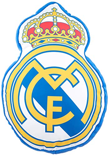 Real Madrid, Relleno de fibra hueca siliconada, Cojin 3D Escudo, Multicolor, 40 x 40 cm