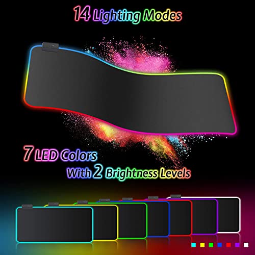 Realky Alfombrilla de Ratón RGB, 800×300mmTapete de Juego Extra Grande, Alfombrilla Raton LED 14 Efectos de Iluminación Impermeable Antideslizante, Alfombrilla Ratón Gaming para Gamers, PC y Portátil
