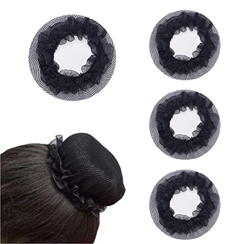 Redes de Pelo, 4 Pcs Redecilla de Malla Red de Pelo Invisible Mallas del Cabello Elástica, Accesorio de Pelo para Mujer Niña Bailarina de Ballet Danza（Negro）