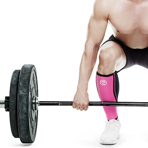 Rehband Vendaje de pantorrilla de 5mm neopreno, vendaje de compresión para pantorrilla y espinilla, espinillera para peso muerto, CrossFit, Color:Rosa, Talla:S