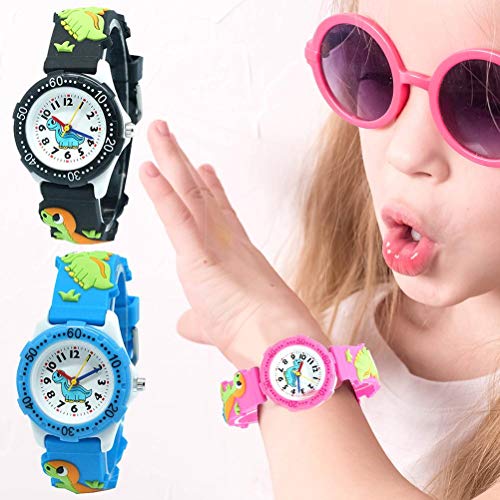 Reloj de Pulsera de Dibujos Animados de Uso Diario para Niños con Patrón de Dinosaurio, Banda de Silicona, Reloj para Estudiantes, Resistente Al Agua hasta 30 Metros (azul)