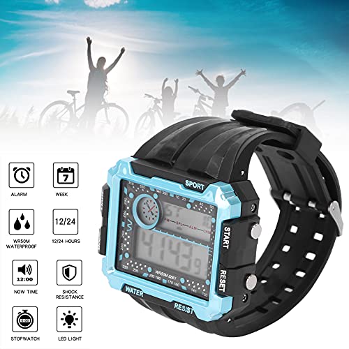 Reloj Electrónico Para Hombre, Luz Nocturna, Resistente Al Agua, Esfera Grande, Reloj Deportivo Digital Con Hora Dual, Regalo Para Su Marido, Novio(6861 azul negro)