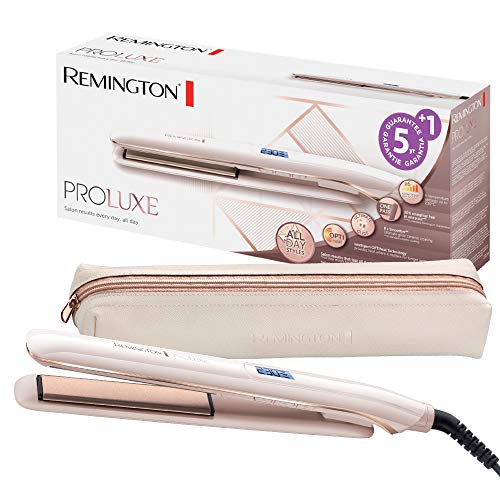 Remington Plancha de Pelo ProLuxe, Tecnología OPTIHeat, Placas Flotantes Extralargas, Resultados Profesionales, Cerámica, 6 Temperaturas hasta 230°C, Ajuste Pro+, Digital, S9100