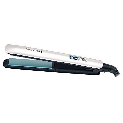 Remington Plancha de Pelo Shine Therapy, Aceite de Argán, Placas Flotantes Extralargas, Resultados Profesionales, Cabello Brillante, Cerámica Avanzada, 9 Temperaturas hasta 230°C, Digital, S8500