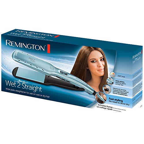 Remington Plancha de Pelo Wet 2 Straight, Cabello Seco y Húmedo, Placas Flotantes Anchas, Cerámica Avanzada Antiencrespamiento, 10 Temperaturas hasta 230°C, Digital, S7350
