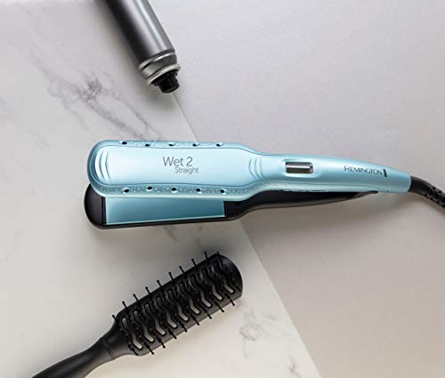 Remington Plancha de Pelo Wet 2 Straight, Cabello Seco y Húmedo, Placas Flotantes Anchas, Cerámica Avanzada Antiencrespamiento, 10 Temperaturas hasta 230°C, Digital, S7350